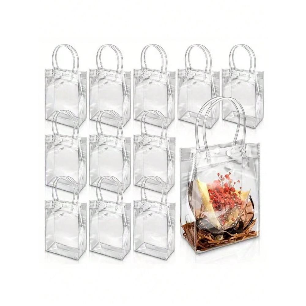 1pc Plastic Gift Bags with Handles, Reusable Transparent Snap Pvc Tote Bags for Mother's Day, Easter, Christmas, Wedding