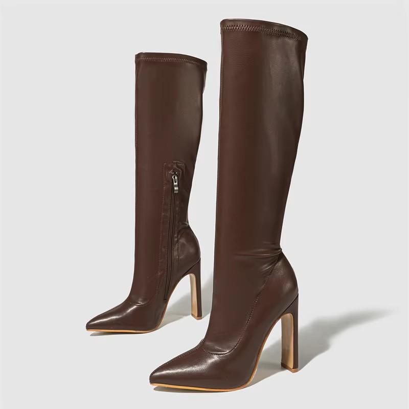 

Fashion Womens Shoes Autumn Winter Soft Leather High Heels Knee-High Boots Women Fashion Pointed Toe Party Pumps Shoes Zapatos De Mujer 42