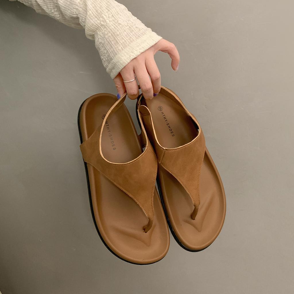 Fashion black popular retro platform herringbone sandals women's 2025 new summer wear non-slip Roman sandals