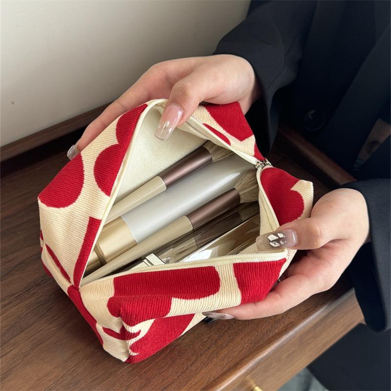 Corduroy Heart Pillow Bag Cosmetic Bag Cute Skincare Storage Bag