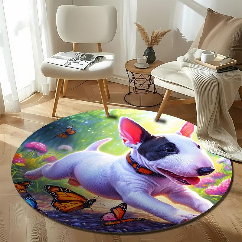 Free shipping! Playful Puppy and Butterfly Garden Round Rug round carpet for home sofa bedroom, gift