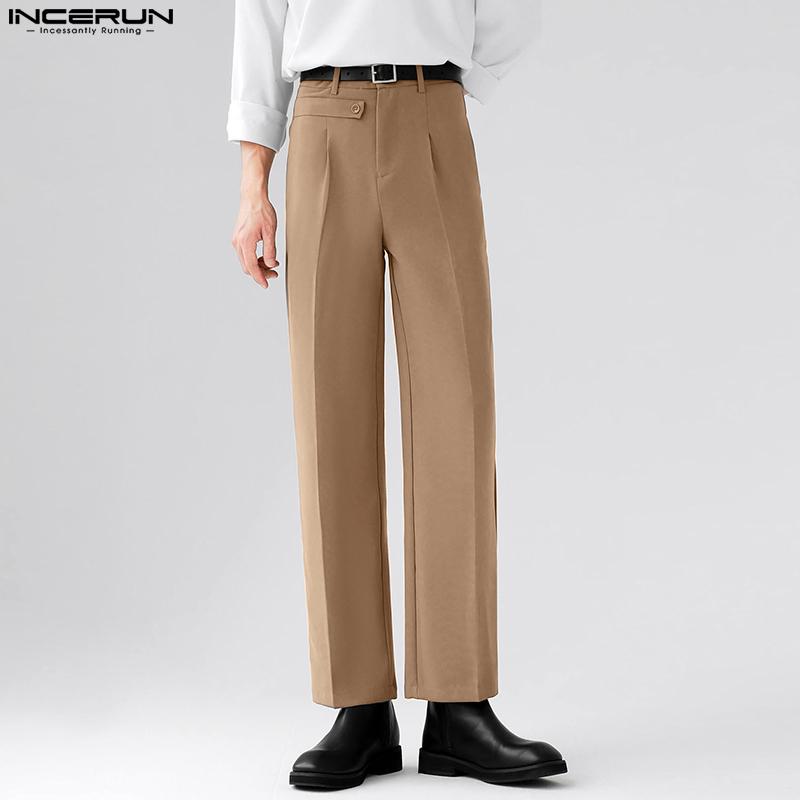 

INCERUN Весенне-осенние мужские формальные длинные брюки с высокой талией