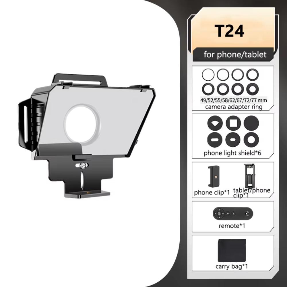 Portable T24 Teleprompter Wide Screen Dual Hot Shoe For Phone Tablet Tripod Light Stand Live Streaming Video Shoot And Recording