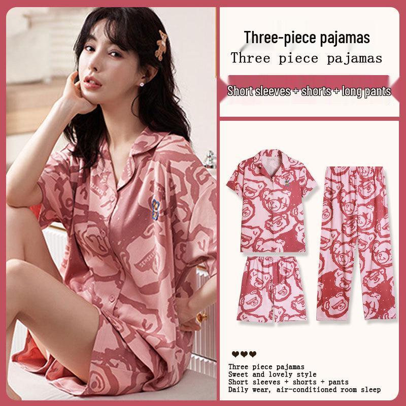 Summer Fashion Pajamas: Women's Short Sleeve Three-Piece Set with Cartoon Pacha Dog Design, Suitable for Home or Outdoors