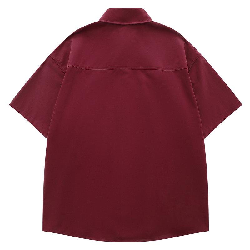 Clothing Home Loose Short Sleeve Shirt Men's Summer Street American College Style Couple Burgundy Shirt 2026 New Product