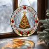 Retro Christmas Tree Hanging Pendant Stained Glass Style Acrylic Window Hanging, Snow Scene Indoor Xmas Party Decorations Suncatcher, Door Home Decor