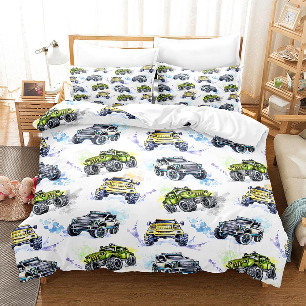 3D Children's Toy Car Series Bedding Set Children's Room Duvet Cover and Pillow Case Full Size Quick Drying Home Decoration for Boys' Room