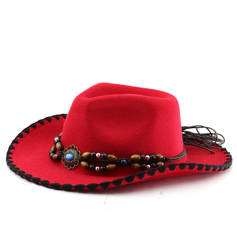New Ethnic Style Belt Western Cowboy Hat Men's and Women's Outdoor Knight Hat Hemming Curved Brim Hat