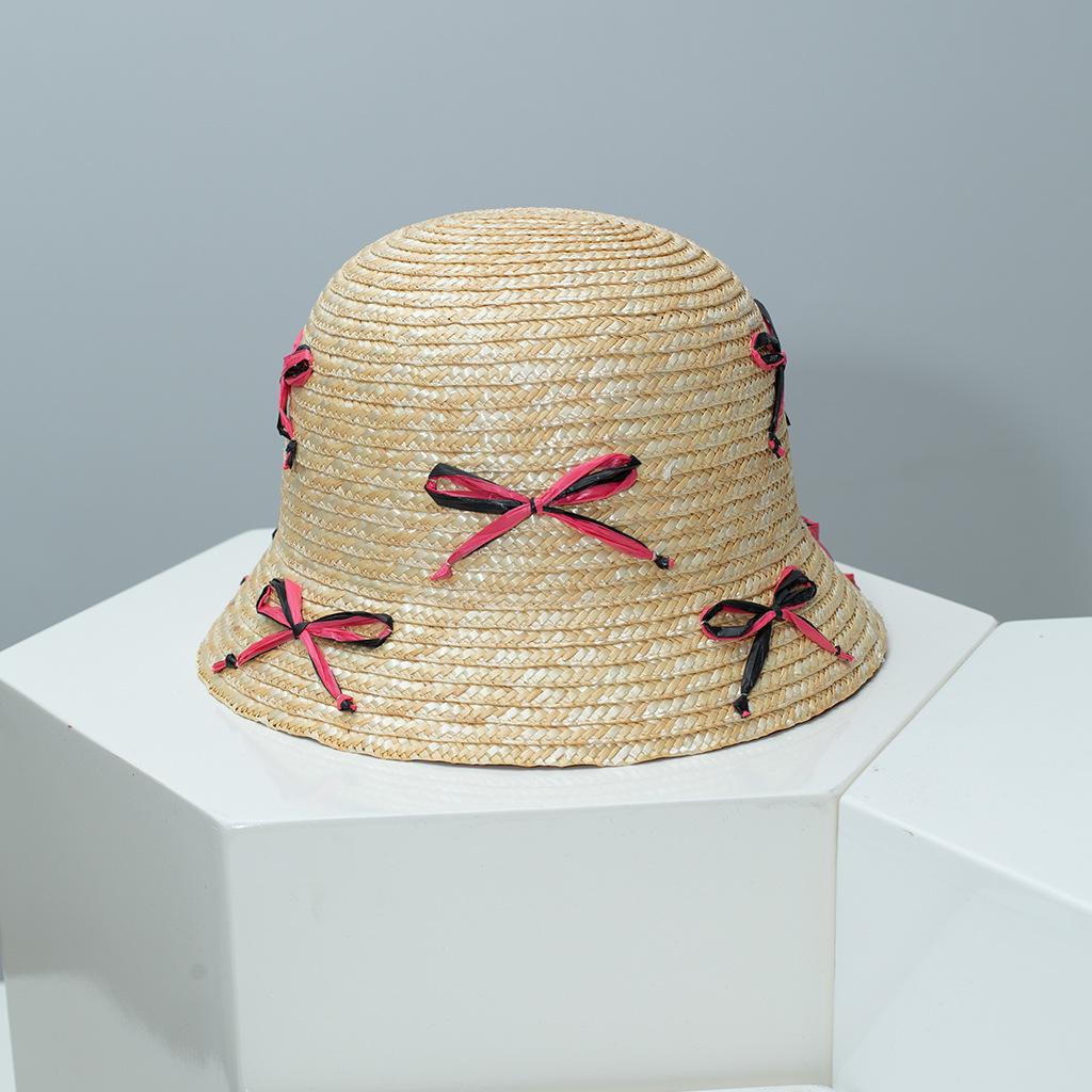 

Original Design Wheat Straw Woven Bucket Hat with Bow, Breathable Sun Protection, Fashion Versatile Summer Beach Cap for Women Adjustable (54-58cm) розы красного