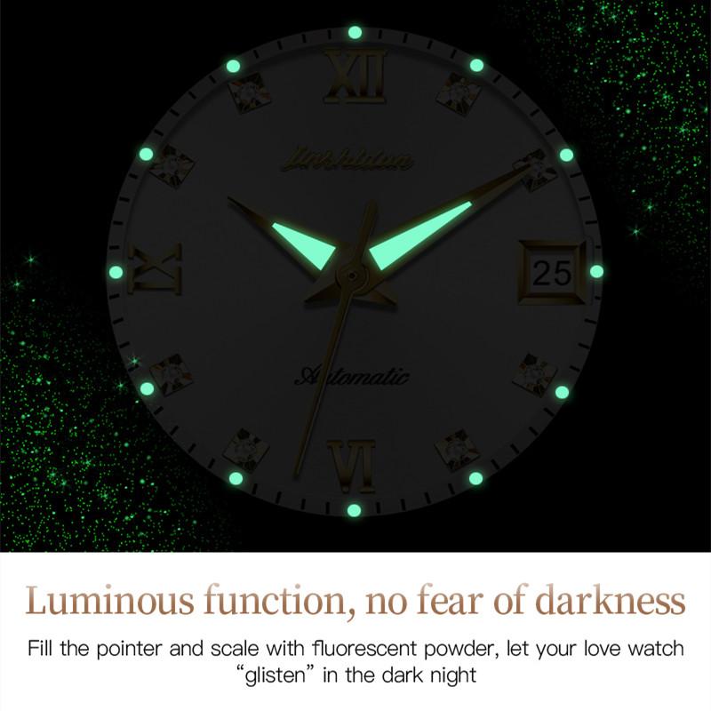 JINSHIDUN New Business and Leisure Ladies Watch Single Calendar Tungsten Steel Mechanical Watch Luminous Waterproof High-end Watch