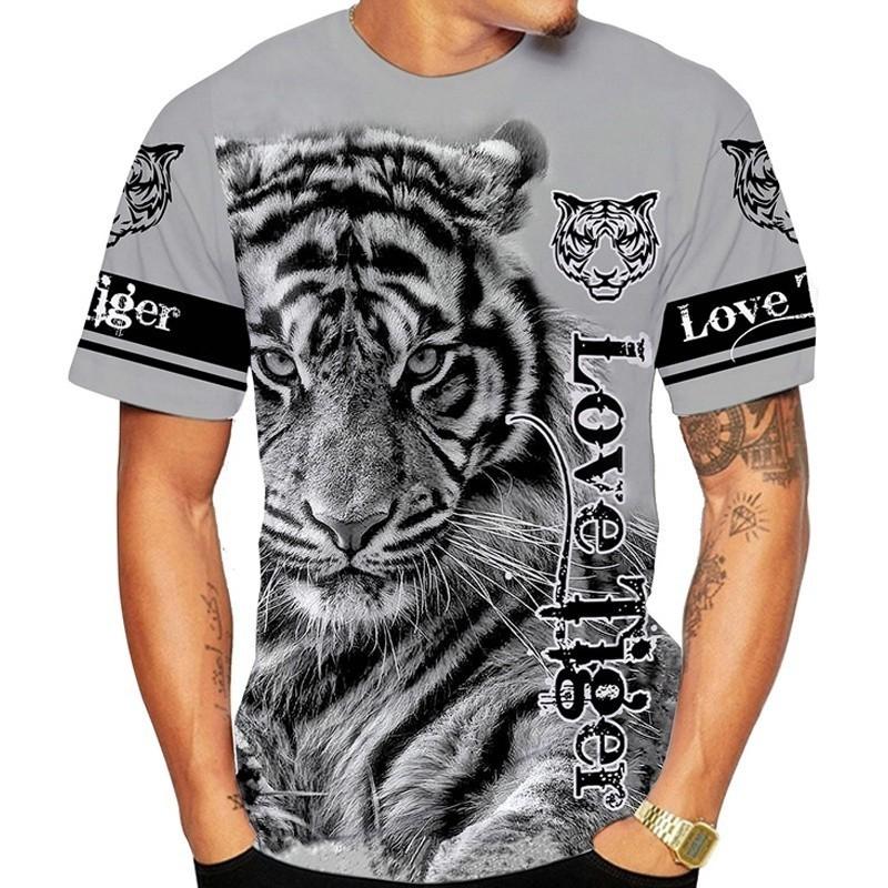 Summer new O-neck short sleeved streetwear T-shirt, hip-hop fashion men's T-shirt, animal 3D printed tiger T-shirt