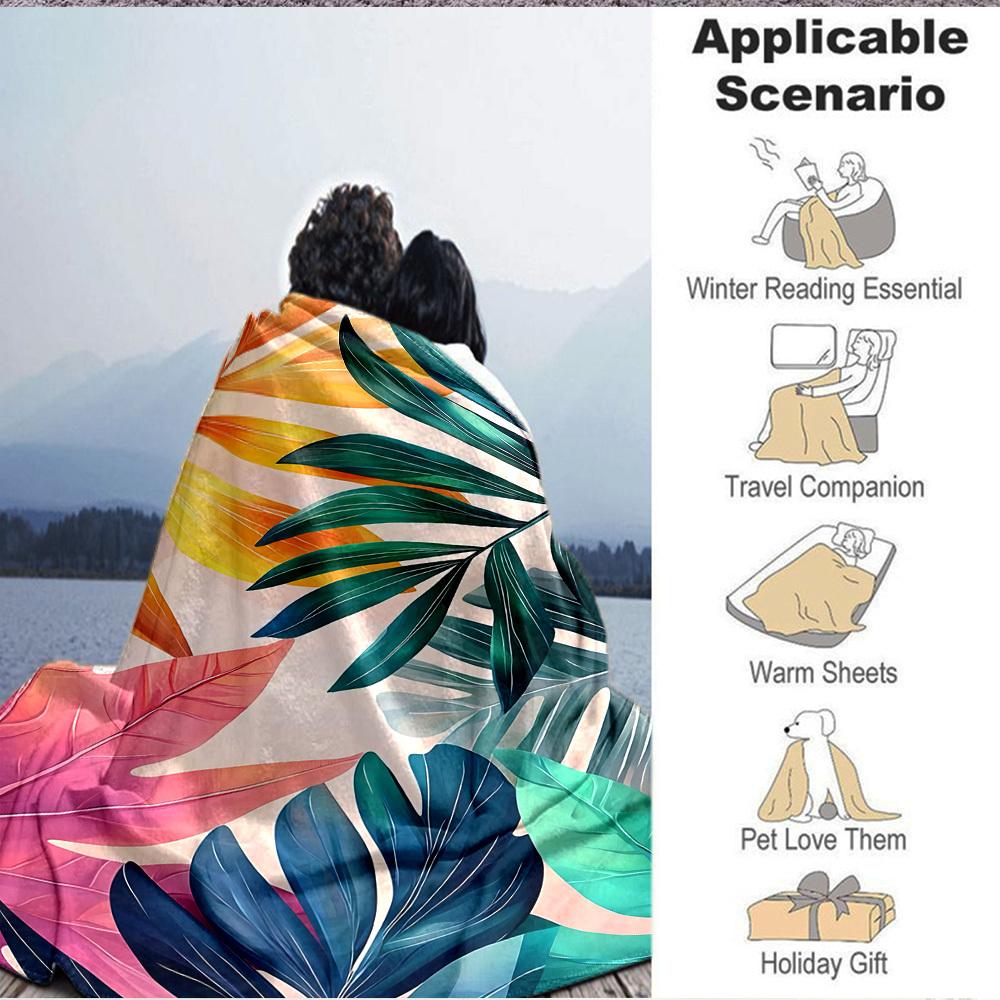 1pc Tropical Leaves Blanket Warm, Cozy, And Soft, Suitable for Sofas, Beds, Cars, And Office Use.Perfect for Camping And Travel, Making It a Great Gif