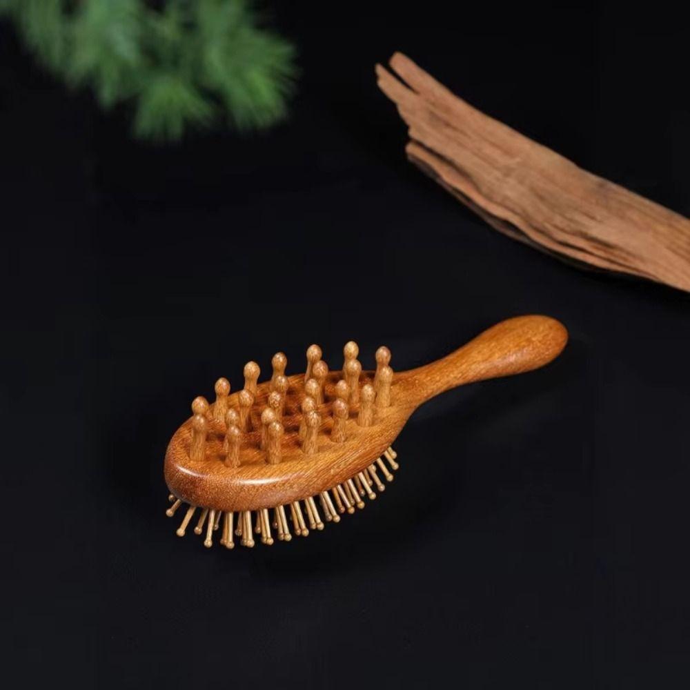 Double-Sided Head Massage Comb Comfortable Handle Wooden Meridian Hair Comb  Scalp Care