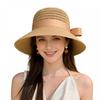 (One Size, Khaki) Women's Summer Straw Hat Wide Brim Beach Cap Outdoor Hollow Sun Hat with Bowknot