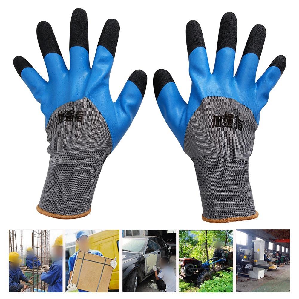 Foam Coated Nylon Dipped Wrinkle Safety Work Gloves Wear Resistance Non slip(Gray+Blue)