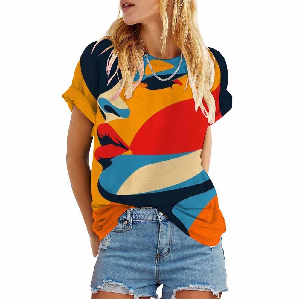 

Women s 3D Summer Cute Animal Art Short Sleeved T-shirt S