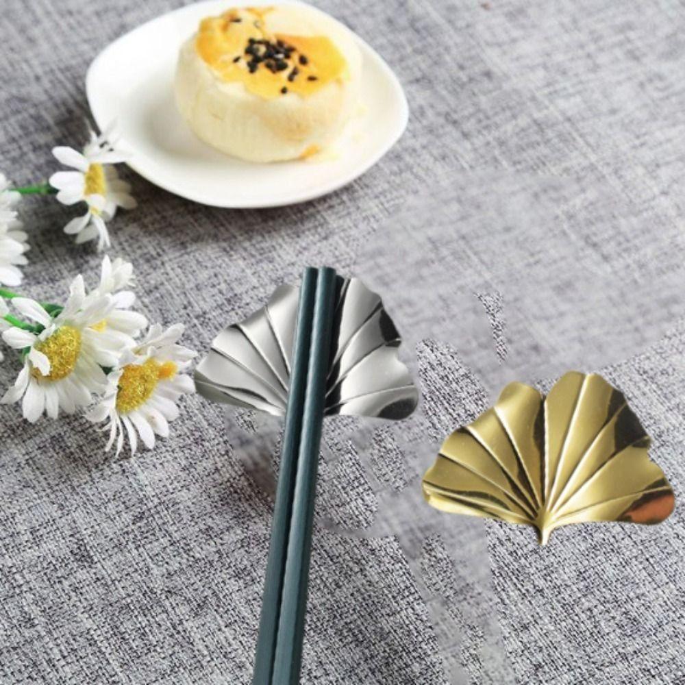4pcs Rust-proof Ginkgo Leaf Chopsticks Holder 304 Stainless Steel Pen Rack Spoon Rack  Canteen