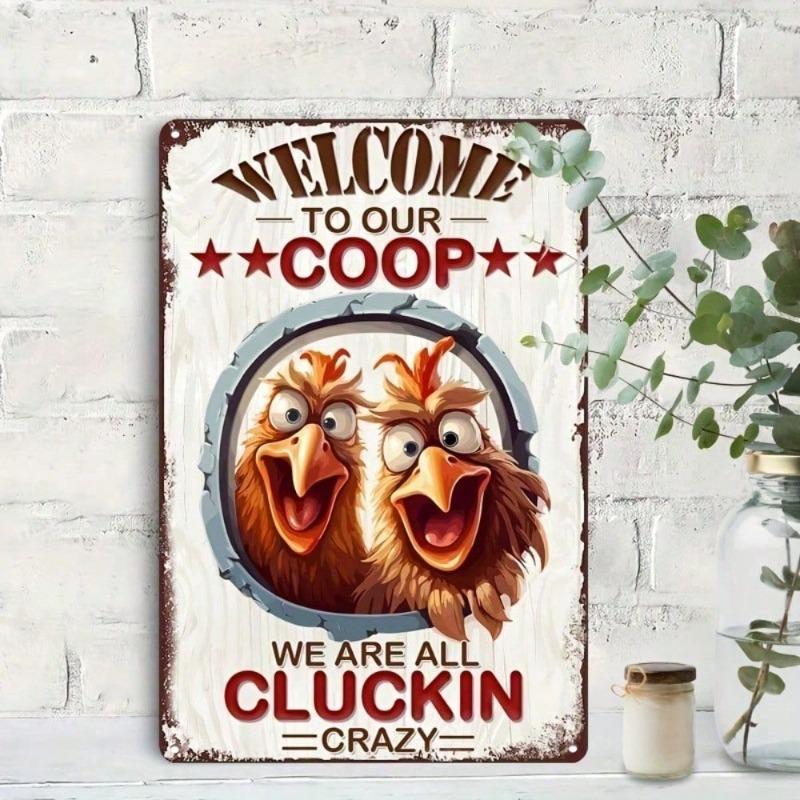 Vintage Welcome to Our Coop Metal Sign 12x8 Inch Farmhouse Decor Rustic Chicken Coop Weather-Resistant Tin Sign Wall Art for Pat