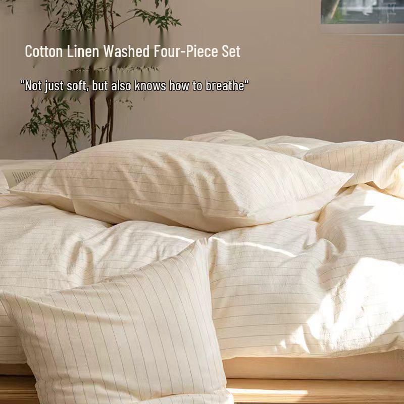 Meiji Nishikawa Minimalistische Streep Katoen Linnen 4-delige Bedset met YKK Rits