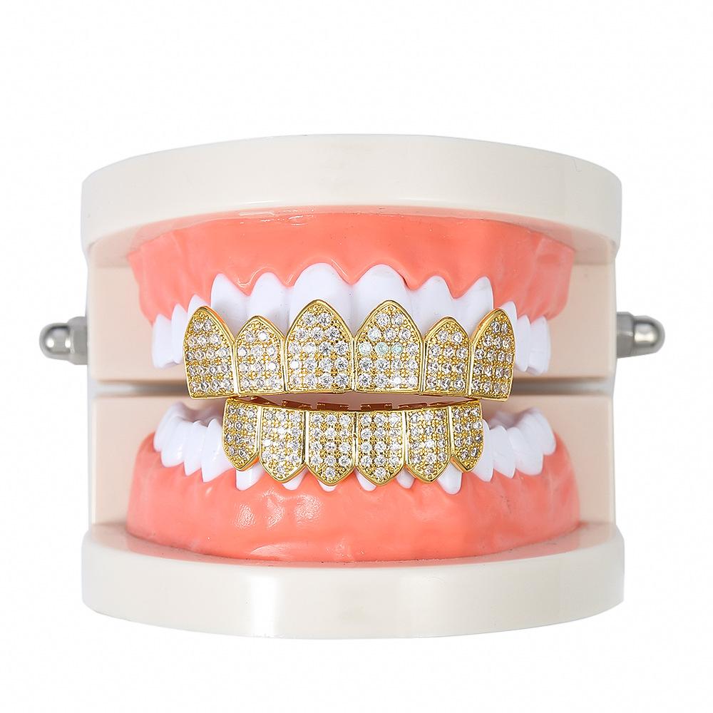 High Quality Custom Hip Hop Jewelry Gold Plated Iced Out Grillz Top and Bottom Grillz for Teeth Mens Diamond Grills Body Jewelry