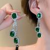 Silver Needle Emerald Diamond Set Elliptical Earrings, Vintage Style Earrings, Light Luxury and High End Vintage Earrings