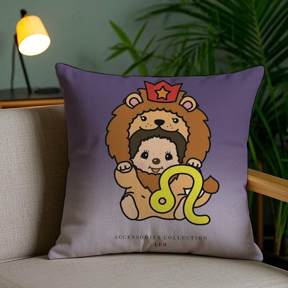 Cartoon M-Monchhichis Pillow Case Safe Custom Photo Pillow, Anti-fade Brushed Fleece Cushion, Maternal & Infant Safe.