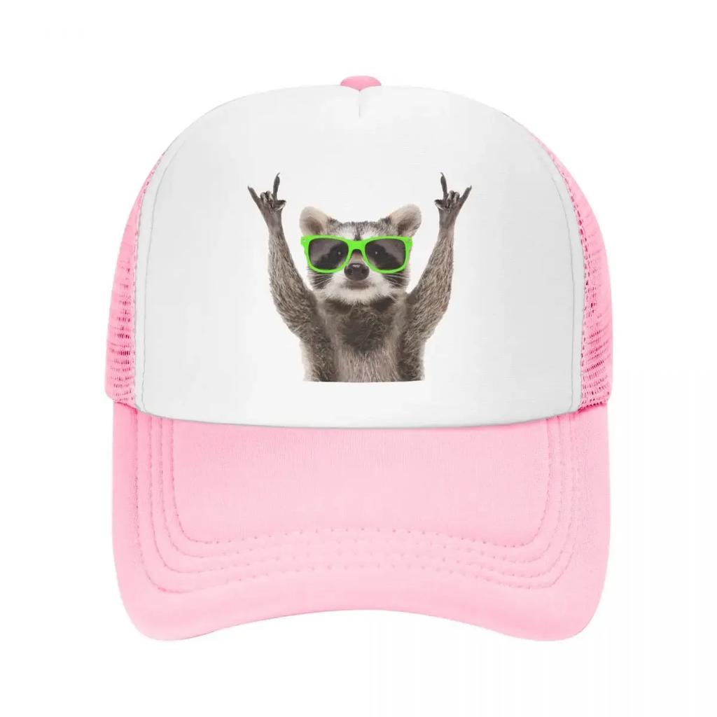 Custom Funny Green Sunglasses Raccoon Trucker Hat for Unisex Women Adjustable Unisex Baseball Cap Outdoor Dad Hat