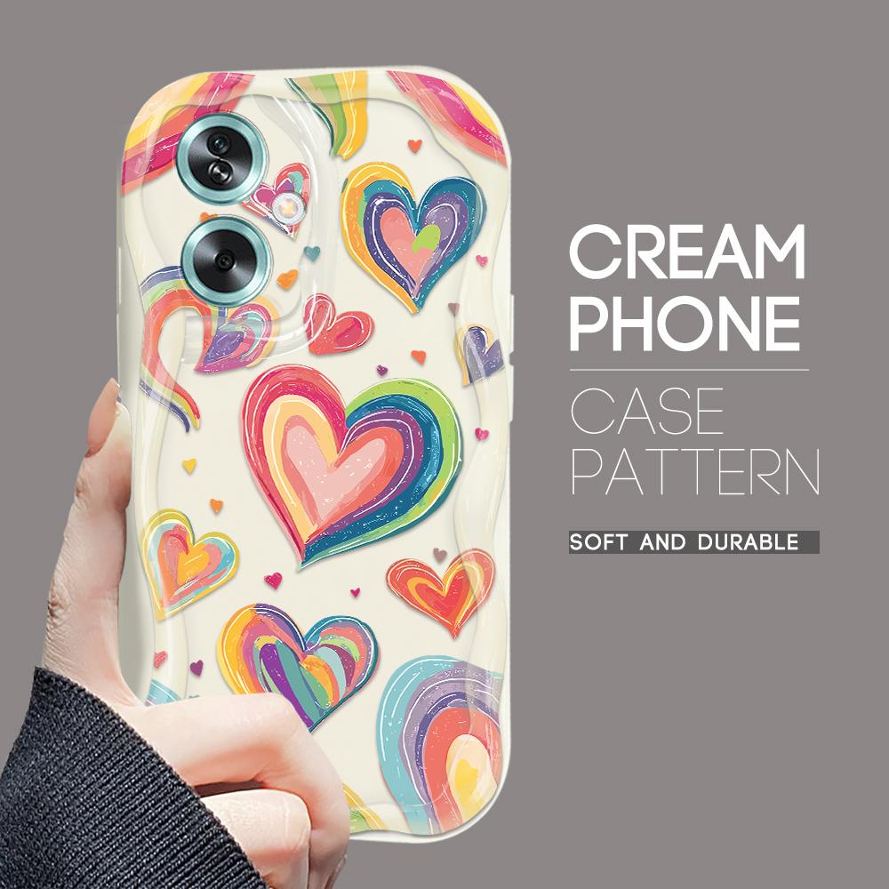 Cute Cartoon Pattern Cream Texture Casing Wavy Edge Soft Silicone Cover Phone Case for OPPO Reno Realme