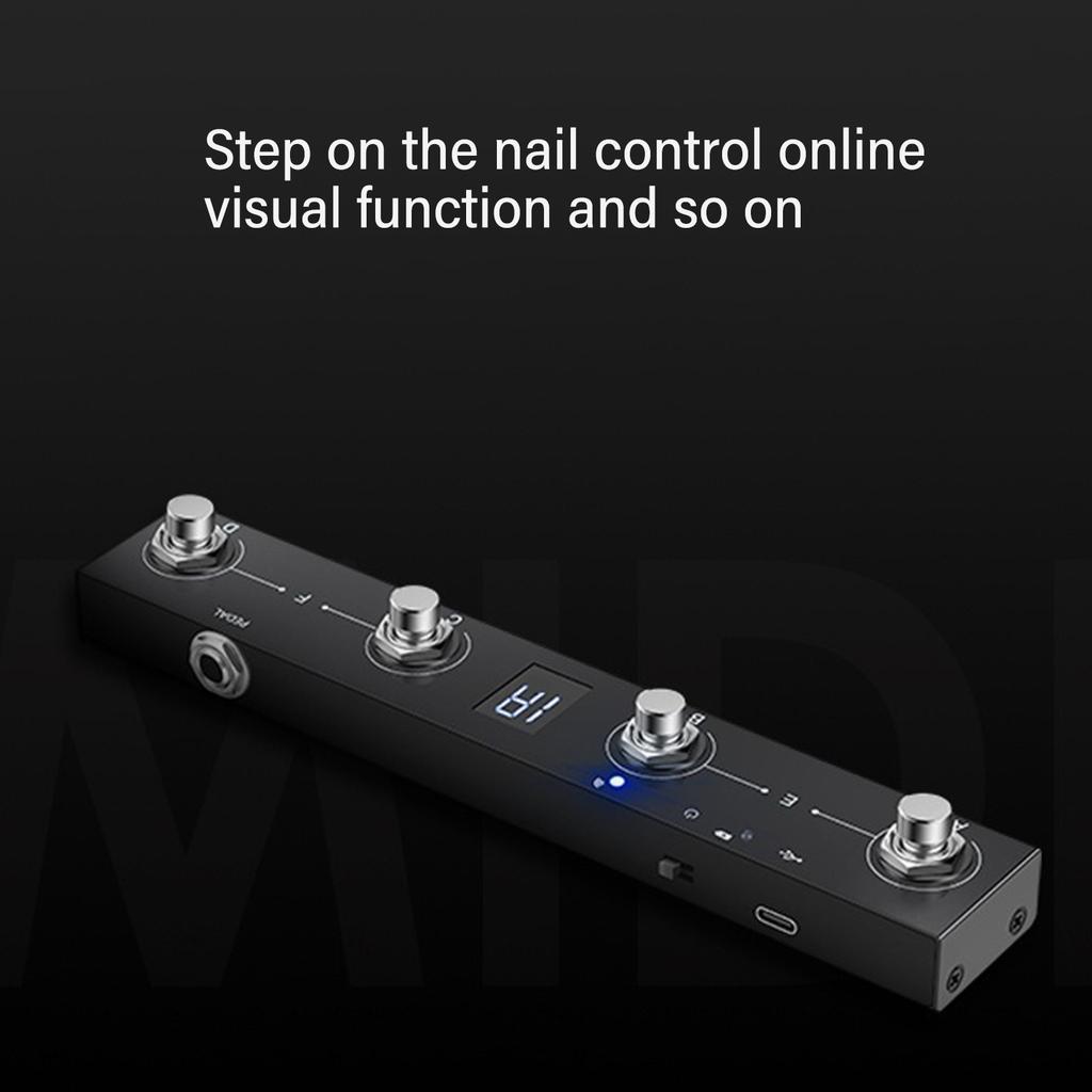 Funkční MIDI nožní ovladač Pedal Ovládání přes APP 4 Tlačítka Čokoládový Bezdrátový MIDI ovladač Dobíjecí