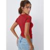 Damen Schwarzes Bootausschnitt Kurzarm Enganliegendes Raffung Crop Top