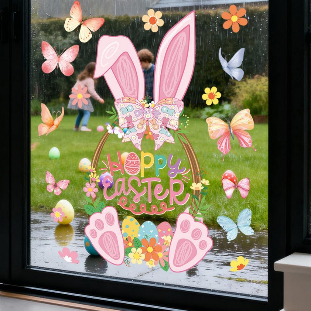 Easter Bunny Window Clings Cartoon Egg Stickers Cute Decoration For Home Classroom Nursery Shop Glass Display Decorations