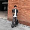 Old Uncle Tie-Dye Distressed Denim Set: Micro-Flare Jeans & Patchwork Jacket with Frayed Hem