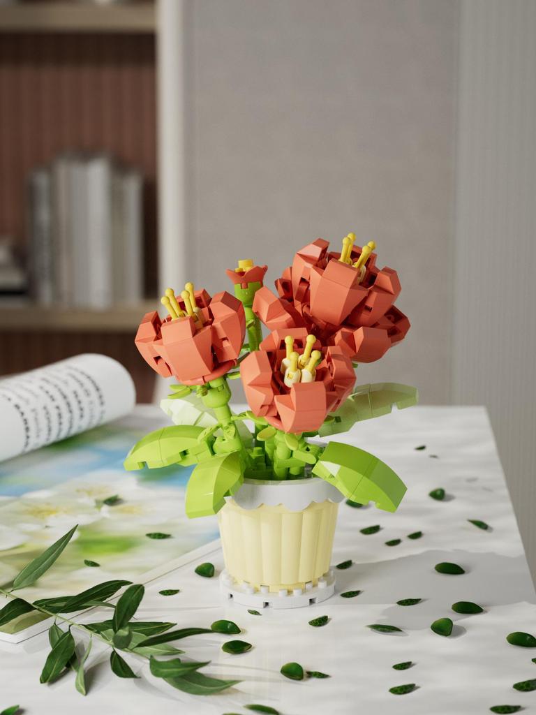 Sunflower & Rose Flower Building Blocks Toy Set for Kids - Assembled & Qixi Gift, Lego Compatible