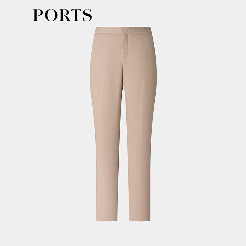PORTS Women's Camel Herringbone Wool Blend Casual Trousers