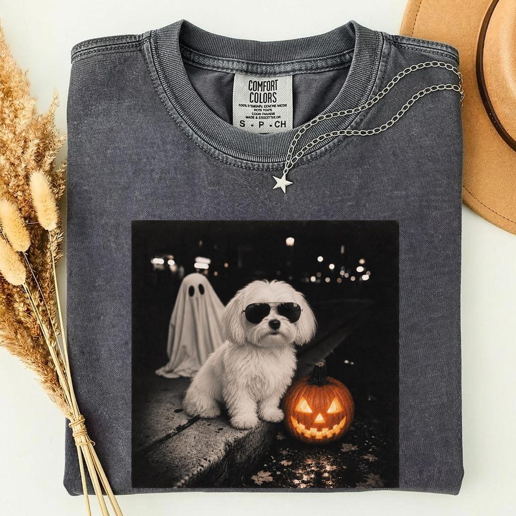 Funny Maltese Halloween T-Shirt,Pumpkin Dog Graphic Tee,Halloween Pet Lover Shirt,Cute Spooky Dog Tee,Fall Season Gift,Maltese Mom Gift