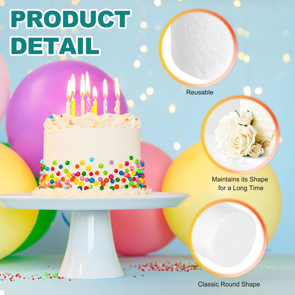 uxcell Round Foam Cake Dummy, 8 inches x 2 inches / 8 inches x 3 inches, White, Fake Cake for Wedding & Birthday Parties, Decoration & Display, 2-Pack