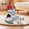 Cute Christmas Tree Pet Bed Cat Bed, Plush Cave with Removable Cushion, Non-slip Warm Sleeping for Cats Bottom, Cozy House Indoor Kittens Winter