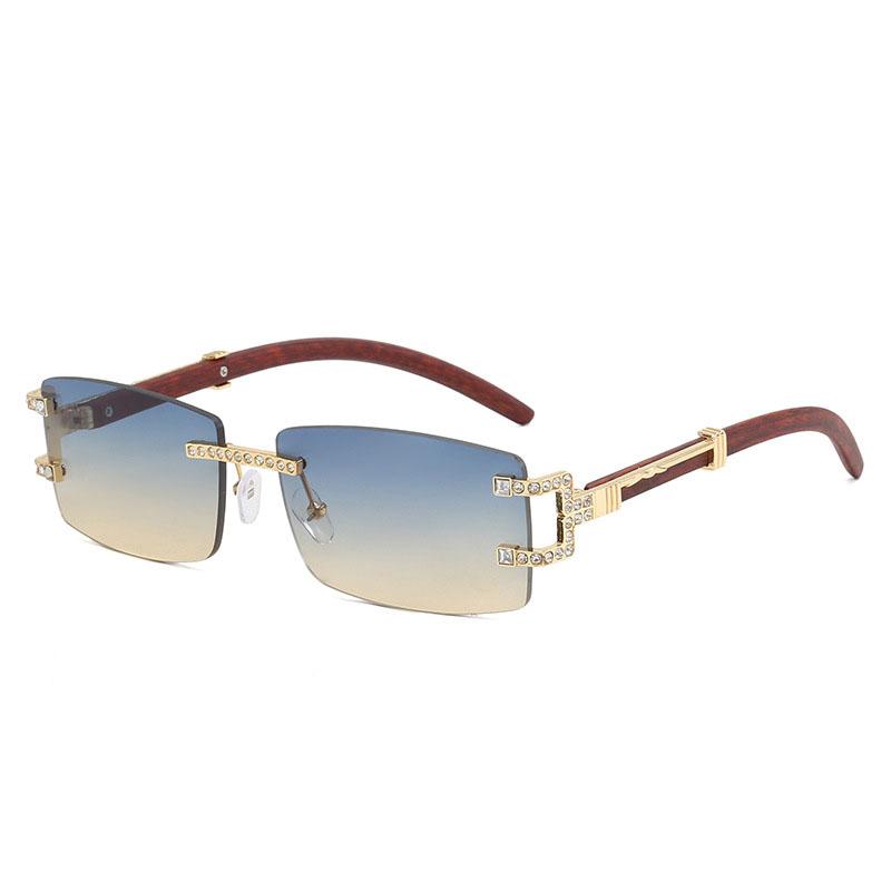 Y2K Vintage Luxury Designer Rimless Diamond Sunglasses Women Crystal Rhinestone Square UV400 Sun Glasses For Men