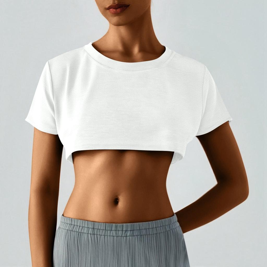 Damen Zweier Yuan Farbe Brust Kurz T-Shirt Niedlich Tag Sexy Crop Kurzarm T-Shirt