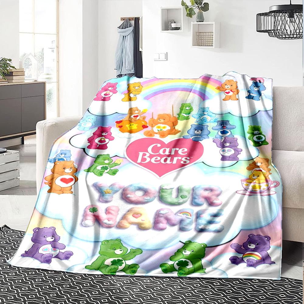 Name Custom CARE BEARS Print Flannel Blanket High Quality Warm Comfortable Cover for All Seasons Perfect for Gifts Home Decor