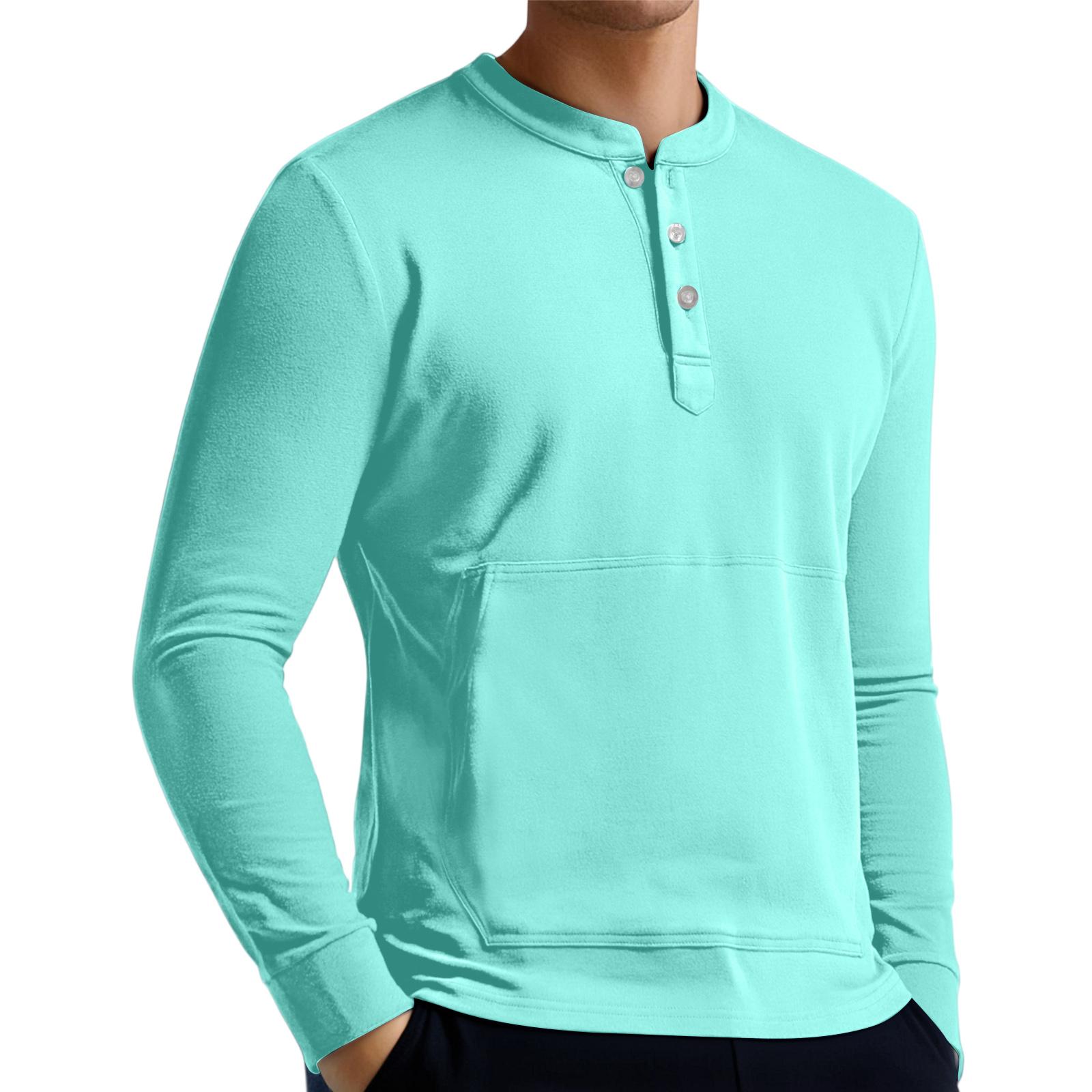 

Men s Casual Button-Down Sweatshirt Solid Color Long-Sleeved Shirt Pullover XXXL