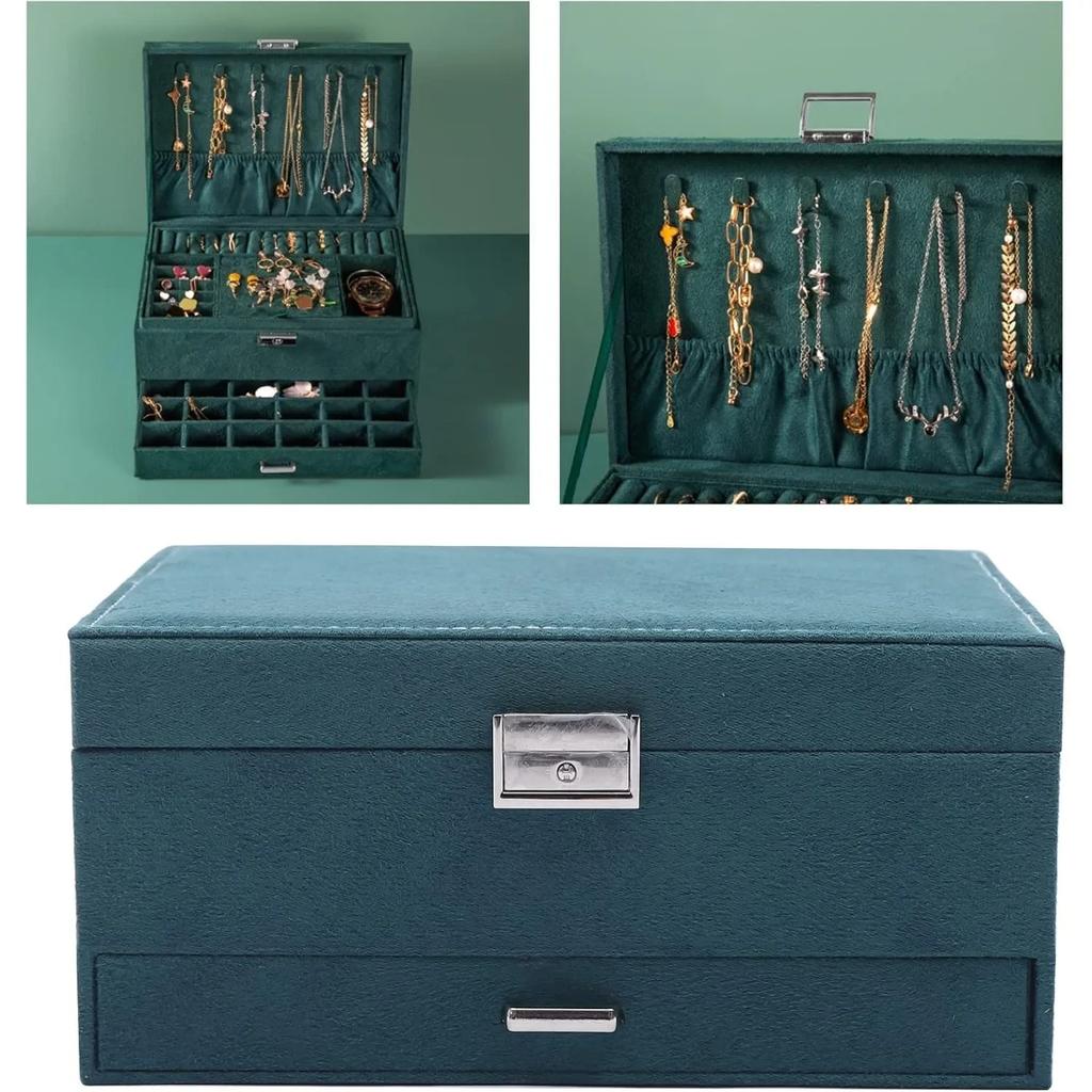 Jewellery Box Organiser, Portable Travel Case, Necklace, Earrings, Bracelet and Ring Jewellery Organiser with Safety Lock