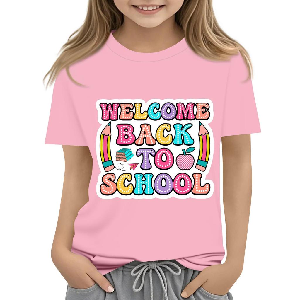 Children's Casual and Fashionable Round-Neck Printed Short-Sleeve Top for Back-to-School