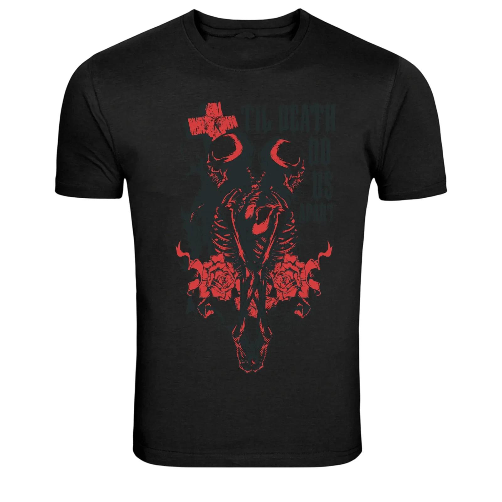 Dark Skeleton Cross Roses Gothic Horror Art T-Shirt XL