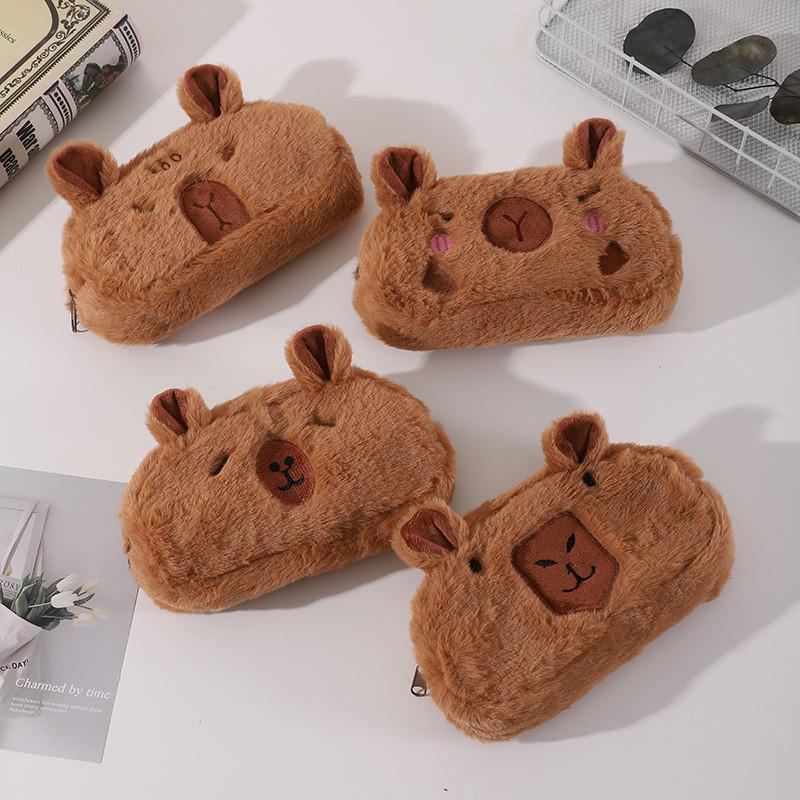 Plush Cute Capybara Pen Bag Funny Stationery Organizer Big Capacity Kids Gift