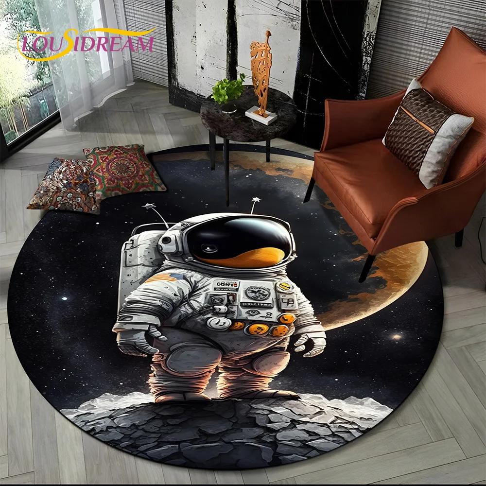 Astronaut Vesmír Kosmonaut 3D Vesmír Kreslený Kulatý Oblastní Koberec Kobereček pro Obývací Pokoj Ložnici Dětský Dekor, Podložka pro Domácí Zvířata Protiskluzová