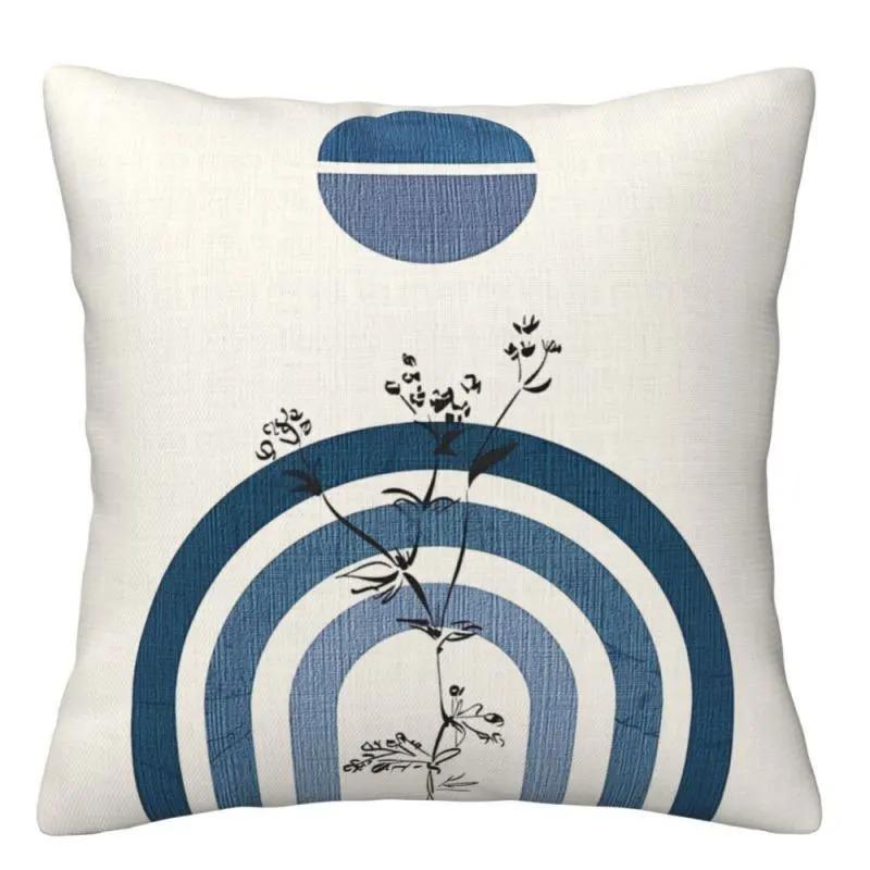 Home Decor Blue Geometric & Botanical Printed Pillow Covers Pattern Cushion Cover Suitable For Sofa Bedroom Car Pillow Cover