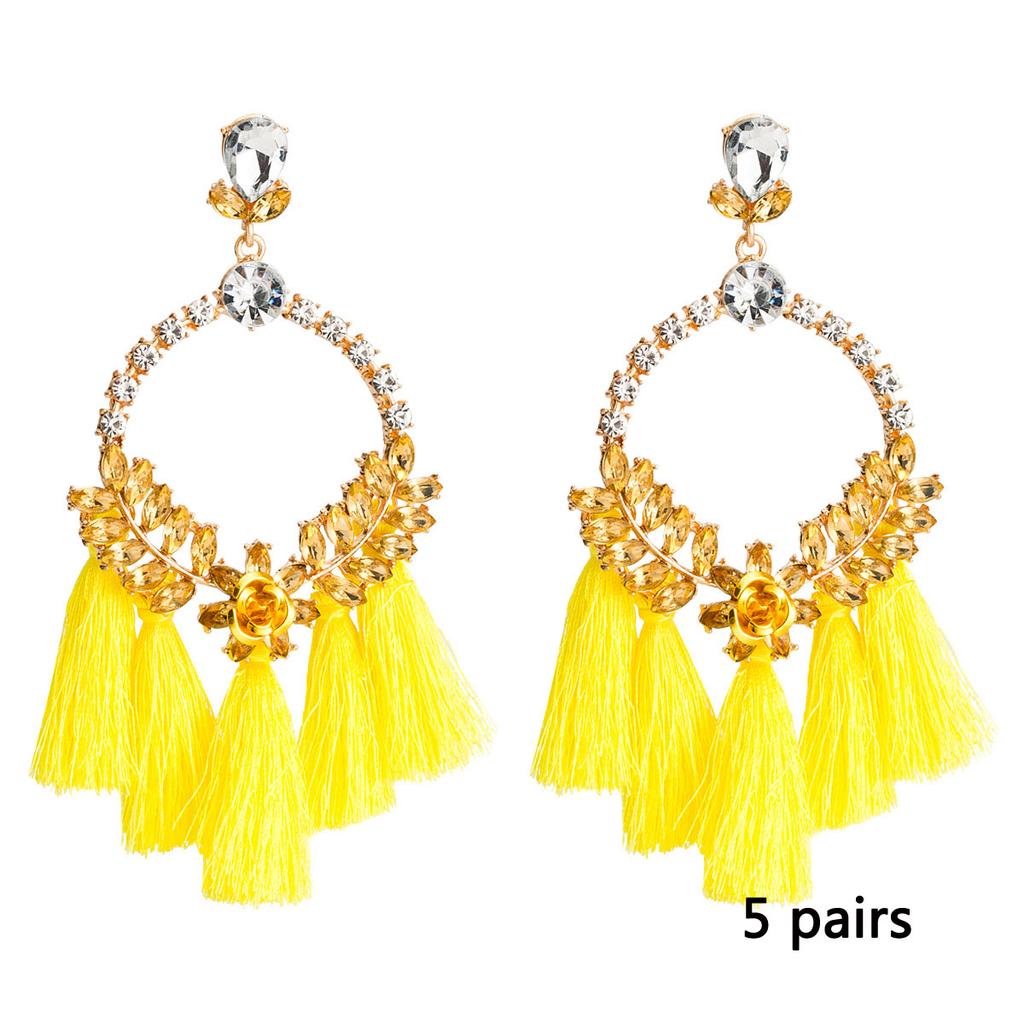Women's Earring Exaggerated Flowers with Diamonds Tassel Acrylic Earrings Bohemian Temperament Female Earrings