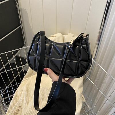 Fashion Geometric Embossed Shoulder Hobo Bags PU Leather Women Underarm Bag Casual Solid Color Ladies Small Handbag