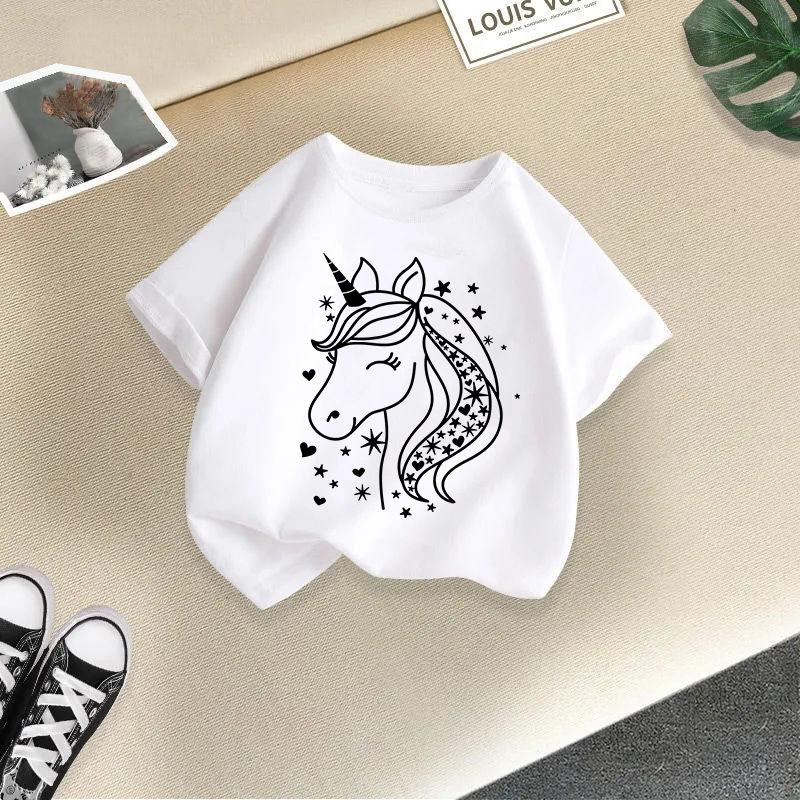 Chlapecké tričko 2-13L Dětské tričko s potiskem jednorožce Dívčí tričko Dětské 100% bavlna Oblečení Tričko Topy Tričko